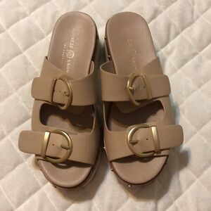 Chinese Laundry Double Buckle Tan Sandals Size 6.5
